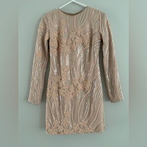 Dress the Population sequin‎ blush pink mini floral dress XS